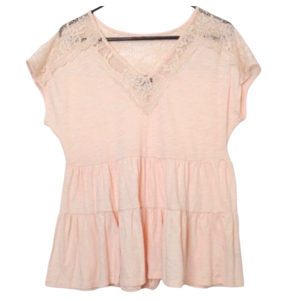 Torrid Peach Lace Babydoll Ruffle V-Neck Tiered Top Boho Romantic Fairy = Sz 10